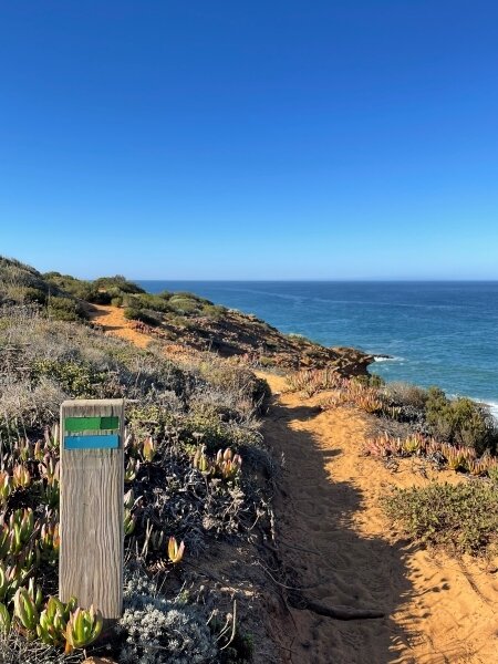 The trail, with handy trail marker, between Vila Nova de Milfontes and Almograve.